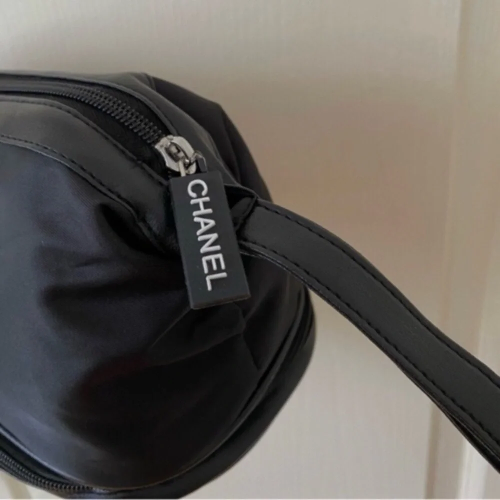 Brand New Chanel Black Nylon Large Makeup Bag/Pouch/Clutch with Wrist Strap